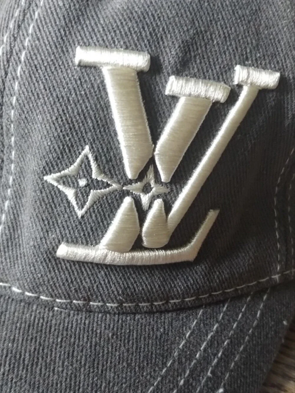 Louis Vuitton Gray Baseball Cap with White LV Patch